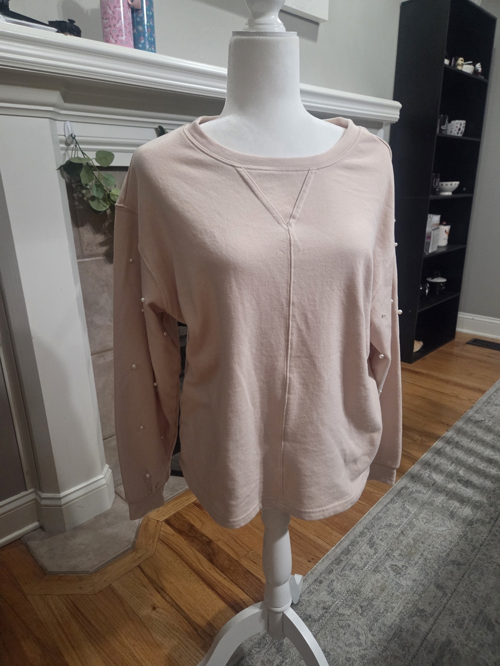 Women's Pearl-Trim Crewneck Sweatshirt - Light Pink